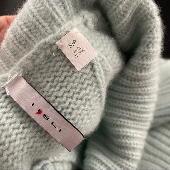 Lisli 100% Cashmere Turtleneck Knit Sweater Poncho Sequins Sky Blue Size Small - Picture 8 of 8